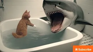 ginger cat  with baby shark 🦈just dance 🐱