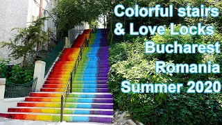 Bucharest colorful stairs and love locks