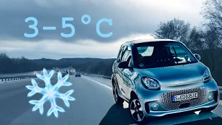 smart EQ fortwo 2021 Elektroauto Reichweite bei 3 bis 5 Grad Außentemperatur.