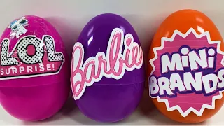 ASMR GIANT CUSTOM MYSTERY SURPRISE EGGS! LOL Surprise! Toy Mini Brands! Barbie!!!