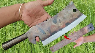 Knife Making - Forging A Black Cleaver From Leaf Spring.