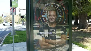 Jeremy Renner Rennervations Bus Stop Disney Los Angeles California USA April 21, 2023
