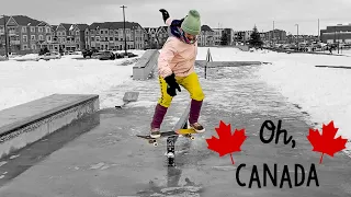 Skateboarding. But it's winter. And in Canada.