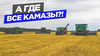 Наш дальнобой не успевает, но дождь их "выручил". Техника Jonh Deere на уборке ячменя.