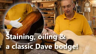 My 50 year old acoustic guitar repair  - Part 13 applying stain and oil and a classic Dave bodge!