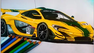 "DRAWING MCLAREN P1GTR CAR)-yellow McLaren car draw (how to draw✍️"