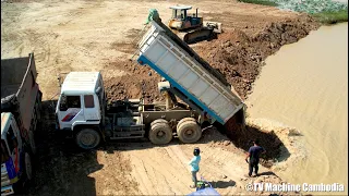 Incredible Wheels 10 Dump Truck Dumping Stone | Bulldozer Operator Skills Working Pushing Stone