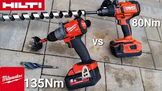 Extreme comparison of professional drills 135 Nm Milwaukee M18 ONEPD 2Gen vs 80 Nm HILTI SF6HA22