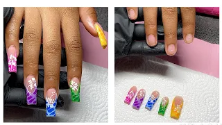 French Tip Hibiscus Flowers | Pop Off Method | Acrylic Application + Nail Art | Watch Me Work |