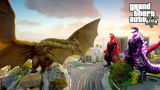 Shin Godzilla and Red Shin Godzilla vs King Ghidorah - GTA V Mods Kaiju Battle