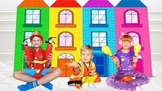 Oliver Diana and Roma Explore an Amazing Giant House of PROFESSIONS!