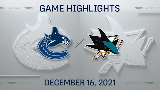 NHL Highlights | Canucks vs. Sharks - Dec. 16, 2021