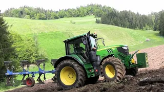 Too steep 🚜 John Deere 6140M reaches its limits... plowing with Lemken