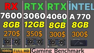 RX 7600 VS RTX 3060 Tİ VS RTX 4060 TI 8GB  VS RTX 3060 VS INTEL ARC  a770 VS RX 6600 XT Gaming Test