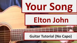 Your Song - Elton John - Easy Guitar Tutorial (No Capo)