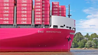 NEW CONTAINER SHIP "ONE INNOVATION" ARRIVES FIRST TIME AT HAMBURG PORT - 4K SHIPSPOTTING JULY 2023
