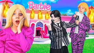 Barbie Trying to Survive in the Wednesday Addams Dollhouse! Barbie in real life!