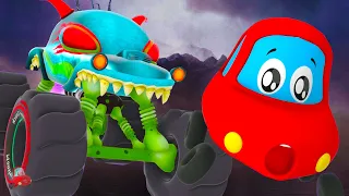 Lost In Space with Little Red Car Vs Haunted House Monster Truck Cartoon Show for Kids