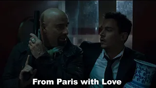 From Paris With Love: Charlie Wex (John Travolta) takes the Chinese gangsters down the stairs