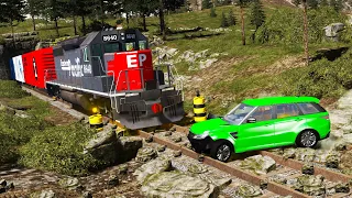 Cars vs Rocks on Road and Train #1 | BeamNG DRIVE