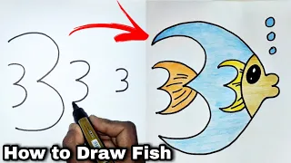 How to turn Number 3 into Fish 🐠| How to draw a fish for Kids easy way | Boony Boo