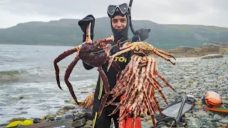 Survival without Money in Norway. Grilling Crabs. Trying out Sea Urchins. First Night