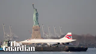 Concorde jet gets floated down the Hudson River after months of refurbishment