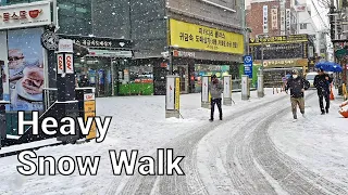 Finally Heavy Snow Walk in Seoul Narrow Street Ambience Umbrella White Noise Focus Enhancing ASMR