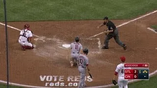 STL@CIN: Duvall throws out DeJong at the plate