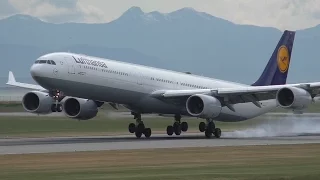 Lufthansa A340-642 [D-AIHB] Close Up Landing at Vancouver Airport ᴴᴰ