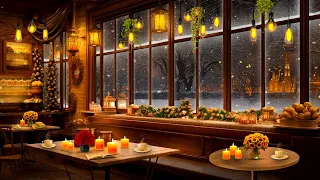 Snowy Night at Cozy Coffee Shop Ambience with Relaxing Jazz Piano Music to Study, Work and Relax