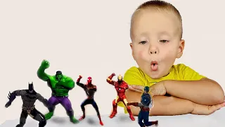 Rolan pretends to play with Superheroes and Dance - Preschool toddler learn color