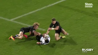 Damian McKenzie try saving tackle then wins turnover