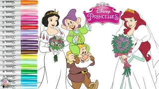 Disney Princess Coloring Book Pages Snow White Dopey Sneezy and Princess Ariel Wedding Day