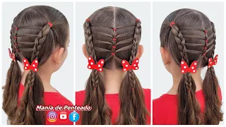Penteado Infantil Rápido com Maria Chiquinha | Easy Two Ponytails with Braids | Hairstyle for Girls😍