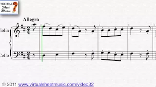 Wolfgang Amadeus Mozart's, Easy Duets "Duet No. 1" violin and cello sheet music - Video Score