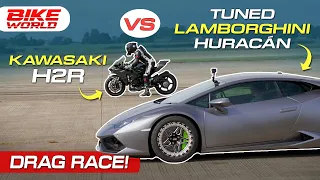 Kawasaki H2R vs Lamborghini Huracan Turbo | Carwow Drag Race