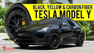 Back in Black! 🖤 Check out the NEW Carbon Fiber Sport Package for Tesla Model Y from T Sportline!