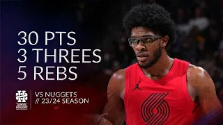 Scoot Henderson 30 pts 3 threes 5 rebs vs Nuggets 23/24 season