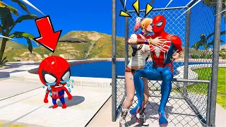 HOMEM ARANHA BEIJOU ARLEQUINA NA FRENTE DO BEBÊ ARANHA NO GTA 5 !!!