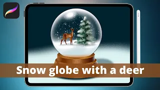 How To Draw A SNOW GLOBE Easy in PROCREATE // with deer and tree drawing inside
