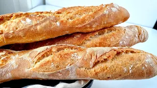French Baguettes at Home - Easy recipe with crispy crust - NO KNEAD!