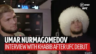 "Your English is not ready!" Khabib jumps in for cousin Umar’s interview after debut win!