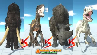 Wolly Mammoth vs Wolly Rhinno vs Indominus Rex vs Indoraptor - Animal Revolt Battle Simulator