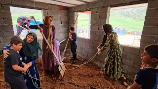 Hardworking rural family. From the beginning of the day, family members try to improve in their work