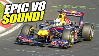 Vettel drives his Red Bull F1 car on the NÜRBURGRING! EPIC V8 EXHAUST SOUNDS! +Niki Lauda Ferrari F1