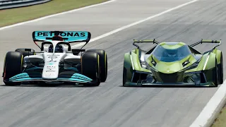 Mercedes F1 2022 W13 vs Lamborghini V12 Vision GT at Monza