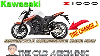 KAWASAKI Z1000 [2010]  REAR WHEEL TIRE CHANGE ! The Old Mechanic shows how to do it !  👨‍🔧---🏍