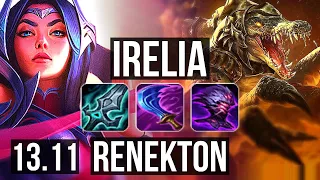 IRELIA vs RENEKTON (TOP) | Legendary, 11/3/7, 300+ games | KR Diamond | 13.11