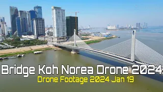 4K HDR Drone Footage Koh Norea Bridge Phnom Penh City Cambodia 2024